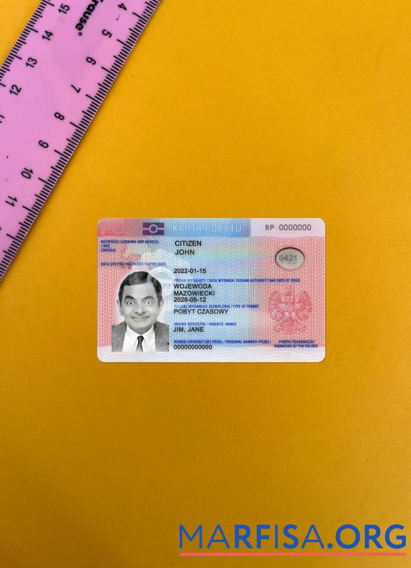 Realistic Poland residence permit photolook FRONT template